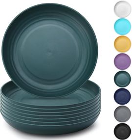 Набор пластиковых тарелок 8 шт 23 см, многоразовые обеденные миски темно-зеленые для кемпинга, дома, природы
