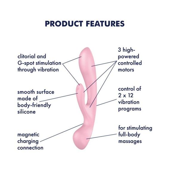 Двусторонний вибратор-кролик Satisfyer Triple Oh Pink, 3 мотора, рукоятка-массажер sexstyle | Зображення 6