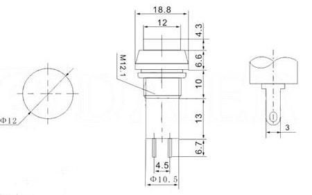 Кнопка PBS-11A (PB-305A) жовта з фіксацією ON-OFF (1A 250VAC) Daier | Зображення 2