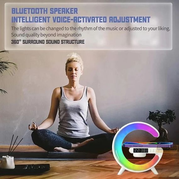 Настільна смарт-лампа нічник G63 RGB G-Smart Light з бездротовою зарядкою 10W і Bluetooth колонкою | Зображення 2
