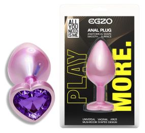 Анальна пробка EGZO Pink Perl Heart Plug S з фіолетовим кристалом, рожева Sex Aura
