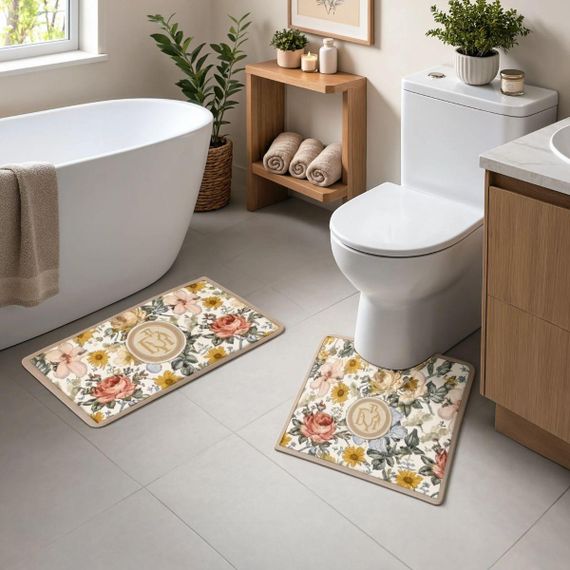Набір килимків для ванни Flowers 2 штуки 80*50 см/50*40 см діатомітових Yiwu HP-42-174 | Зображення 1