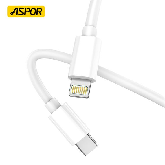 Кабель Aspor A109PD L Type-C — Lightning 27W/2 м — білий | Зображення 1
