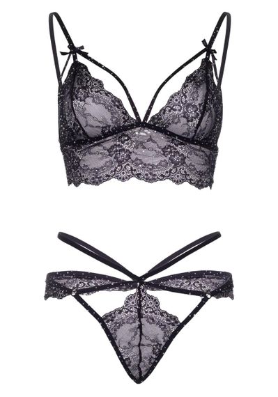 Еротичний комплект зі стрепами та стразами Leg Avenue Ready Or Not L Black, бра + стрінги sexstyle | Зображення 4