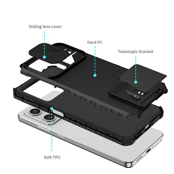 Чохол Kickstand із захистом камери для Xiaomi Redmi Note 12 5G колір Чорний | Зображення 2