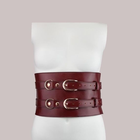 Шкіряний пояс для бондажу Liebe Seele Wine Red Waist Cuff L Size | Зображення 6
