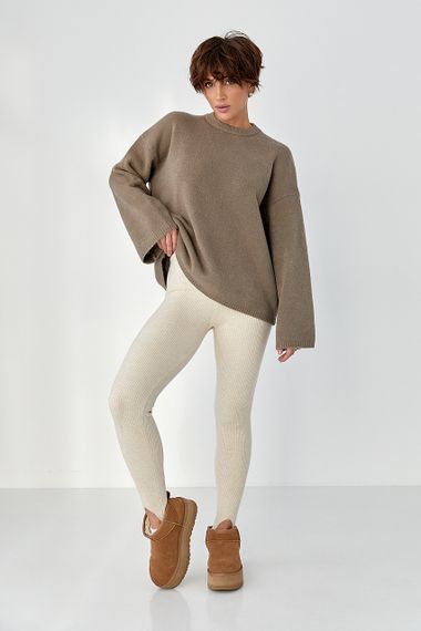 В'язана однотонна кофта з широкими рукавами - кавовий цвет, ONE SIZE (є розміри) | Зображення 2