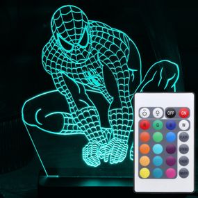 Акриловий світильник-нічник з пультом 16 кольорів Людина-Павук (Spider-Man) tty-n000038