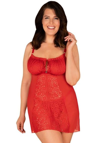 Сорочка и вырезом Obsessive Blossmina chemise Красная 6XL/7XL