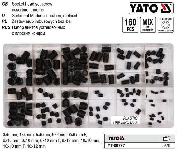 Набор винты под шестигранный ключ 3-10 160 штук YATO Польша YT-06777 | Зображення 3