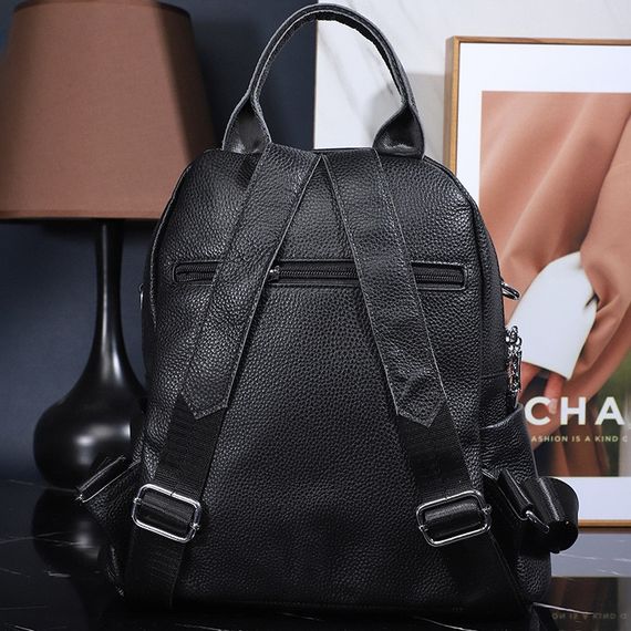 Рюкзак жіночий чорний шкіряний з ременем 35538 | Зображення 9