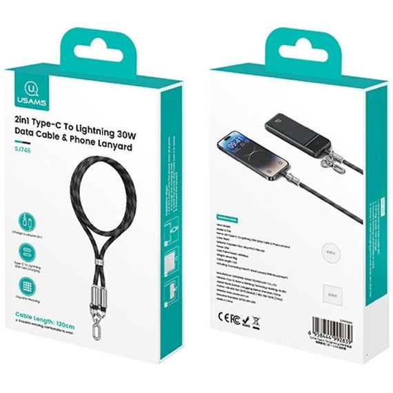 Дата кабель-шнурок Usams US-SJ746 Type-C to Lightning 30W (1.2m) Black | Зображення 5