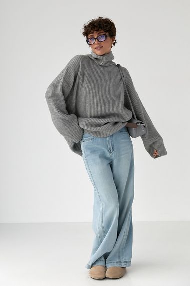 Тепла в'язана туніка в рубчик - сірий цвет, ONE SIZE (є розміри) | Зображення 2