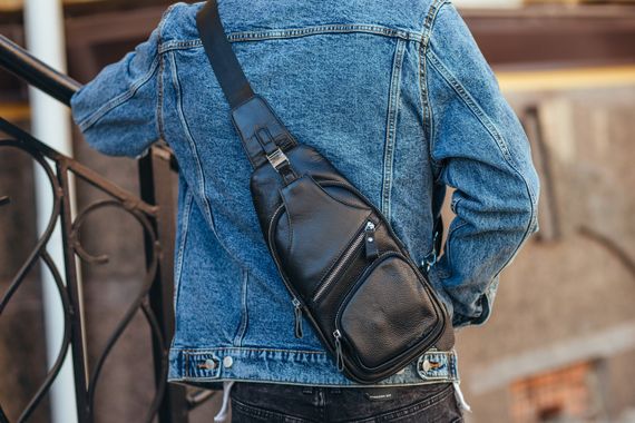 Чоловіча сумка-слінг шкіряна чорна TIDING BAG — MK12094 | Зображення 5