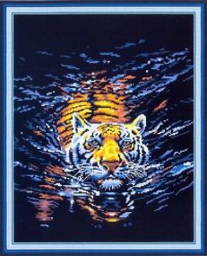 Набор для вышивания по нанесённой на канву схеме "Tiger in water". AIDA 14CT printed 40*48 см