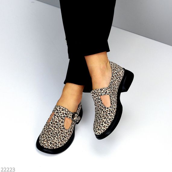 Ефектні леопардові демі туфлі на ремінці натуральна шкіра шевро