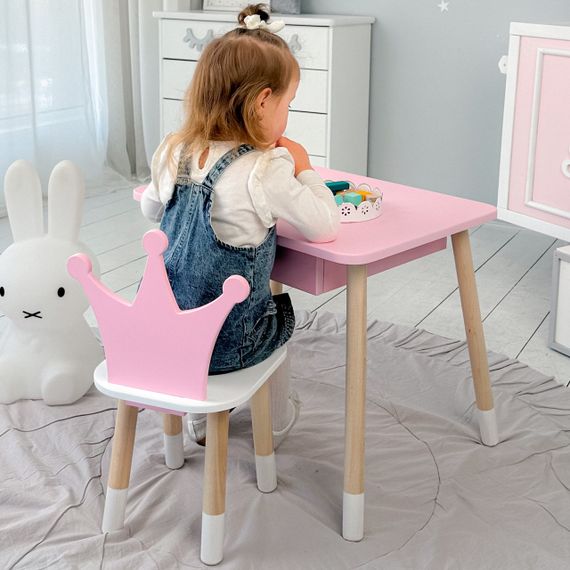 Дитячий столик і стільчиккорона  рожевий. Столик із шухлядою для олівців і розмальовок | Зображення 6