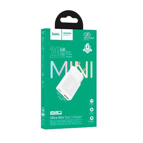 СЗУ HOCO N73 110-240V, PD20W+Q3.0, USB+Type-C, White | Зображення 3