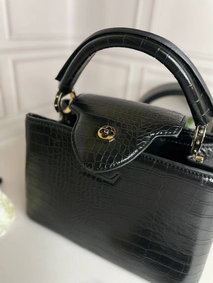 Сумка женская Louis Vuitton Capucines черная в стиле Croc wb002 | Зображення 4