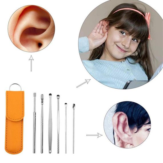 Набор инструментов для чистки ушей 6 шт, в чехле, TOOL SET, цвет Рандом / Многоразовые ушные палочки из | Зображення 2