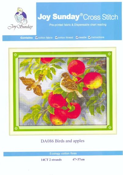 Набор для вышивания по нанесённой на канву схеме "Birds and apples". AIDA 14CT printed 47*37 см | Зображення 1