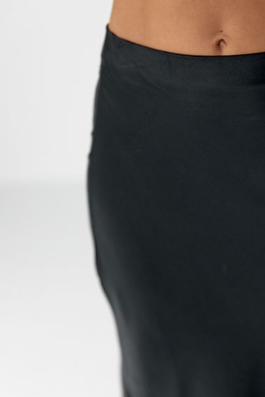 Жіноча атласна довга спідниця на резинці - чорний цвет, M (є розміри) | Зображення 3