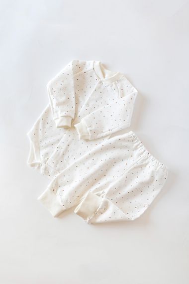 Теплий комплект для немовляти: боді з начосом і штанці, принт Горошок 80