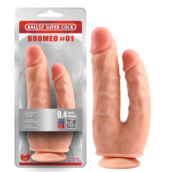 Фалоімітатор подвійний Chisa Ballsy Super Cock Bromeo # 01 на присосці, тілесний Sex Aura