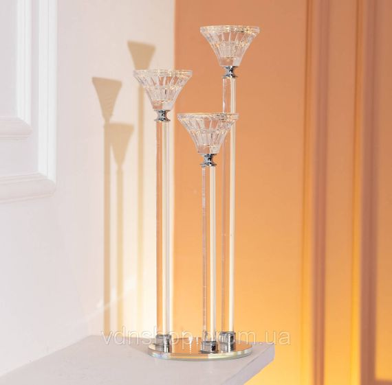 Подсвечник стеклянный на 3 свечи 12×37 см подсвечник декоративный прозрачный на ножке HP-4-17 | Зображення 4