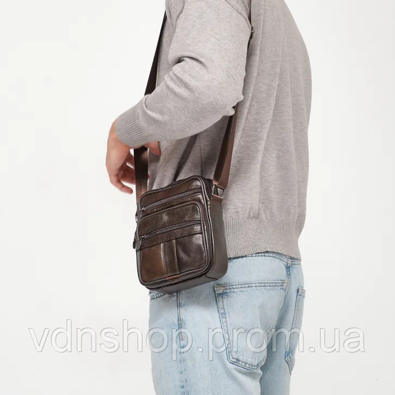 Сучасний месенджер, Чоловіча стьобана сумка через плече, Сумка месенджер шкіряна Чоловіча чорна WN-47 | Зображення 8