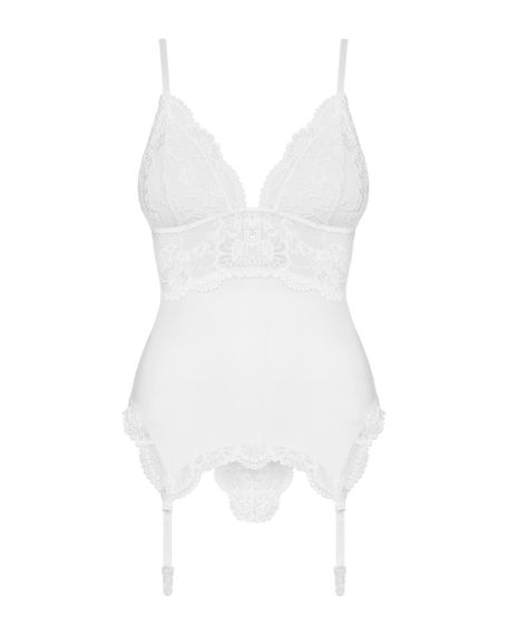 Сатиновий мереживний корсет Obsessive 810-COR-2 babydoll & thong S/M, білий, корсет, танга | Зображення 4