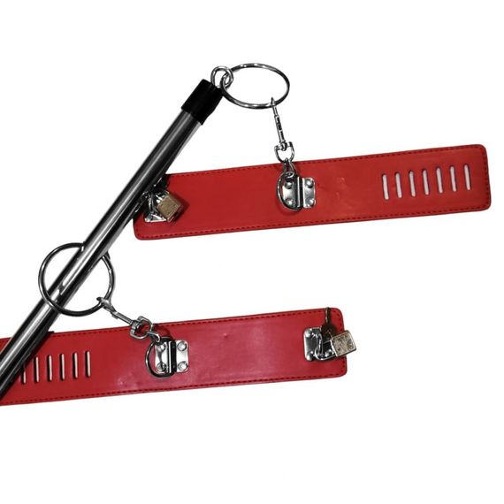 Металева розпірка з манжетами на карабінах, червона | Зображення 1