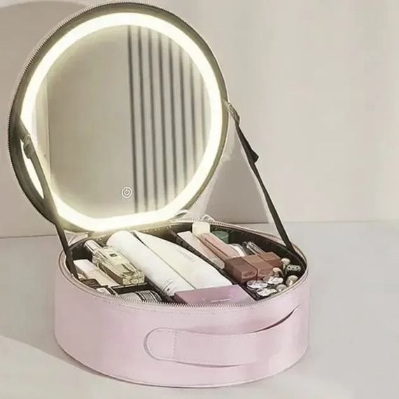 Органайзер-косметичка из экокожи NiceLand с LED зеркалом розовый | Зображення 3