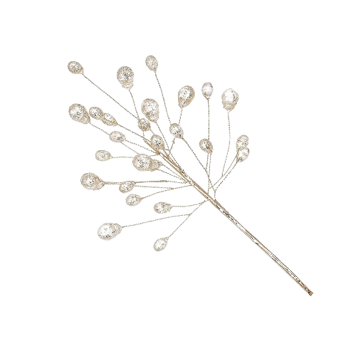 Декоративна гілка з кристалами, 23см, колір - прозорий з гліттером шампань