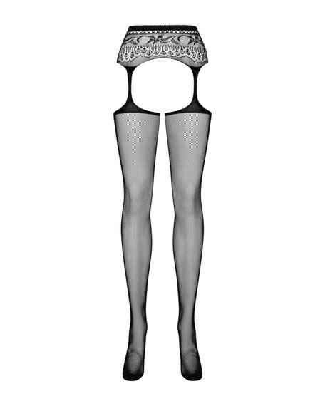 Сітчасті панчохи-стокінги з мереживним поясом Obsessive Garter stockings S307 S/M/L, чорні, імітація | Зображення 4