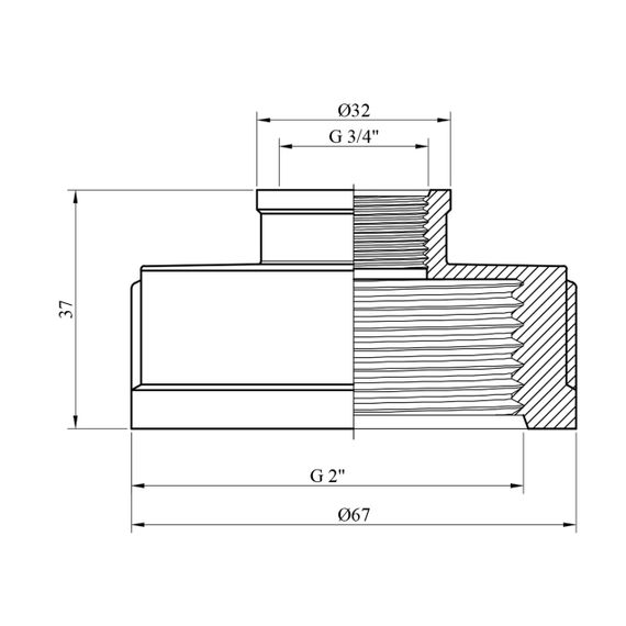 Муфта перехідна посилена LexLine 2"х3/4" ВВ латунна УК0320-В | Зображення 1
