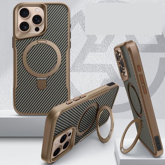 TPU+PC чохол Metal Buttons with MagSafe Carbon Ring для Apple iPhone 16 Pro Max (6.9") Золотий | Зображення 2