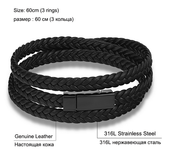Чоловічий шкіряний браслет Primo Long Rope з магнітною застібкою - Black | Зображення 4