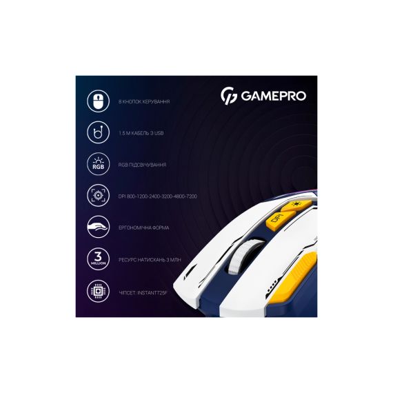 Мишка GamePro GM300BL USB Blue/White (GM300BL) | Зображення 7