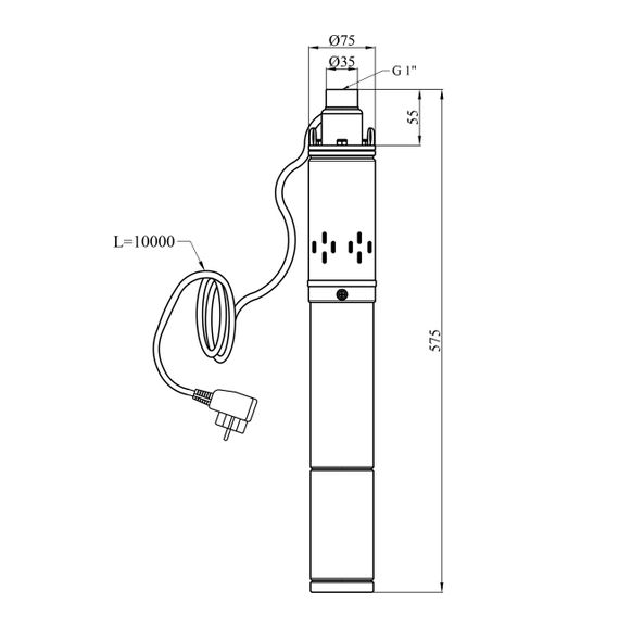 Насос глибинний шнековий Agua 3S QGD 1.8-75-0.37 Hmax 75 м Qmax 30 л/хв P 370 Вт з вбудованим конденсатором | Зображення 1