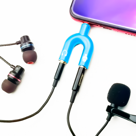 Разветвитель для наушников и микрофона Addap AJA-03, 3,5 мм Jack 3-pin на 4-pin | Аудиоадаптер, сплиттер, голубой | Зображення 4