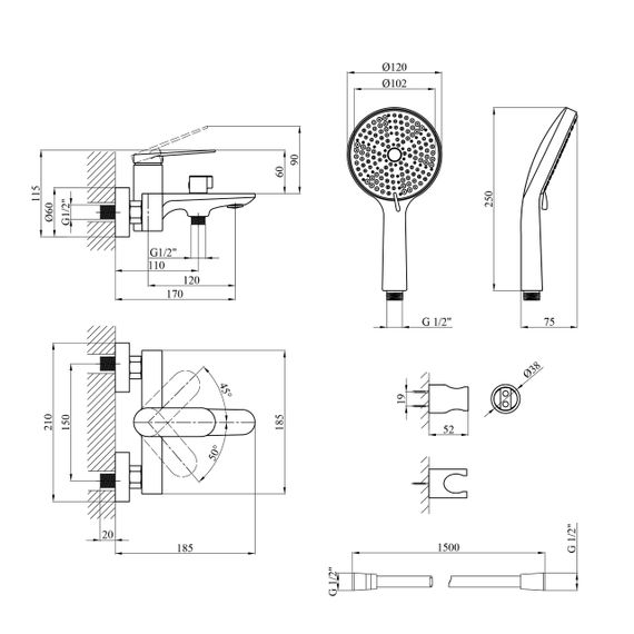 Змішувач для ванни Kroner Element 211315-3801 | Зображення 1