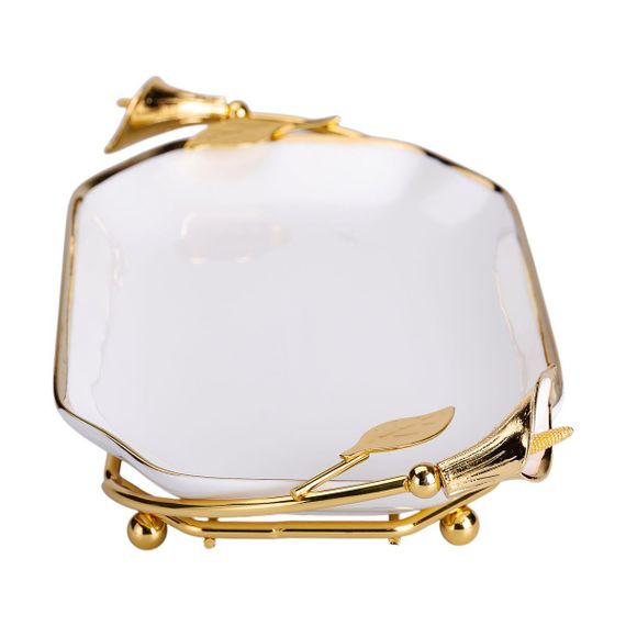 Порцелянова фруктовниця на підставці 26×15×3.5 см Біла із золотом HP-7-5 | Зображення 4