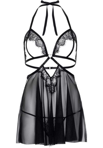 Сорочка бебі-дол з відкритими чашками Leg Avenue Lace and mesh babydoll & panty Black L, стринги Sex Aura | Зображення 2