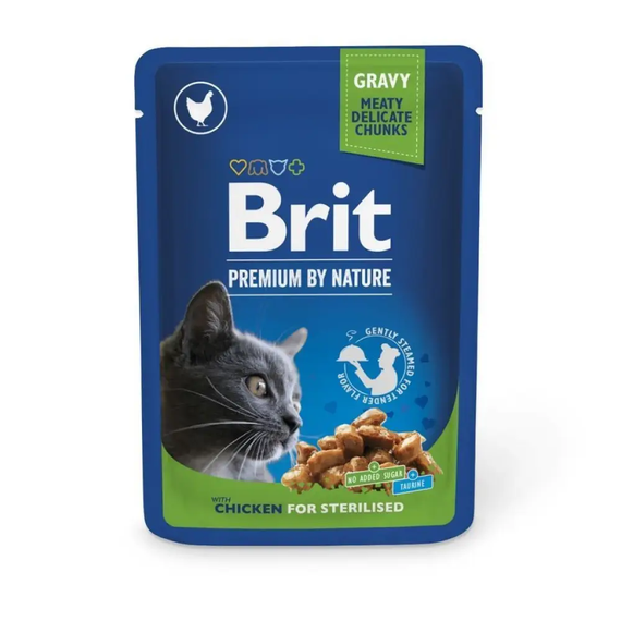 Вологий корм пауч Brit Premium Cat Chicken Slices for Sterilised pouch для стерилізованих котів, курка 100 г