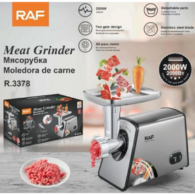 Мощная мясорубка RAF R.3378 (2000Вт) с функцией реверса. Ножи из нержавеющей стали и две скорости работы.