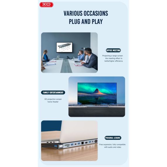 USB хаб XO HUB010 12in1 сірий XPRO (MAW-44889_1751) | Зображення 9