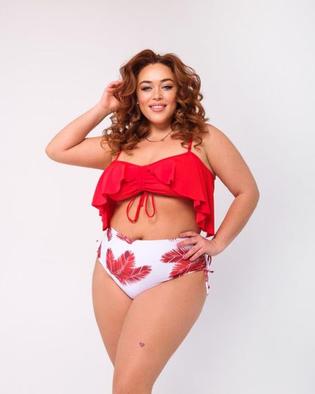 Роздільний червоний купальник  PLUS SIZE знімними чашками та високими плавками | Зображення 3