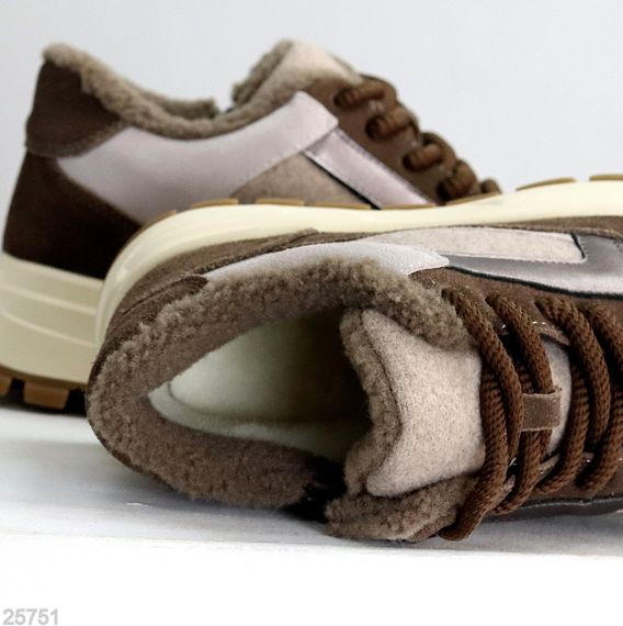 Дизайнерські комбіновані фетрові зимові кавово-бежеві кросівки | Зображення 4