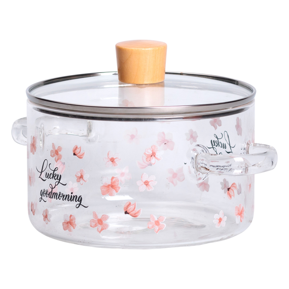 Стеклянная кастрюля прозрачная 1.7 литр с крышкой жаропрочная HP-34-22 | Зображення 1